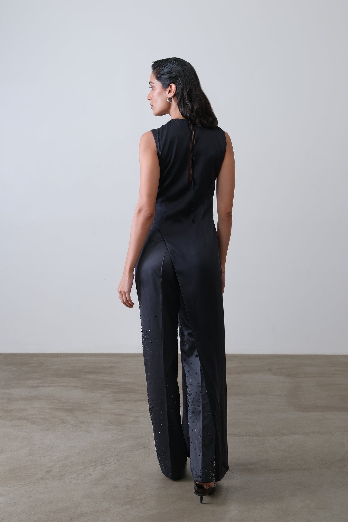 charcoal embroidered straight trousers