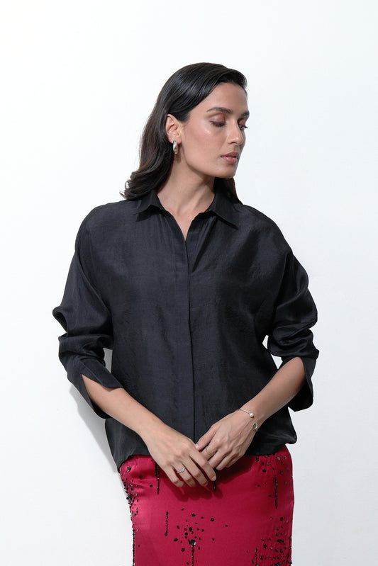 black silk shirt