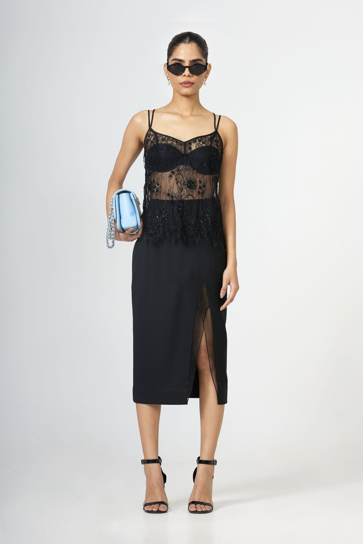 Black Embroidered Lace Cami Top