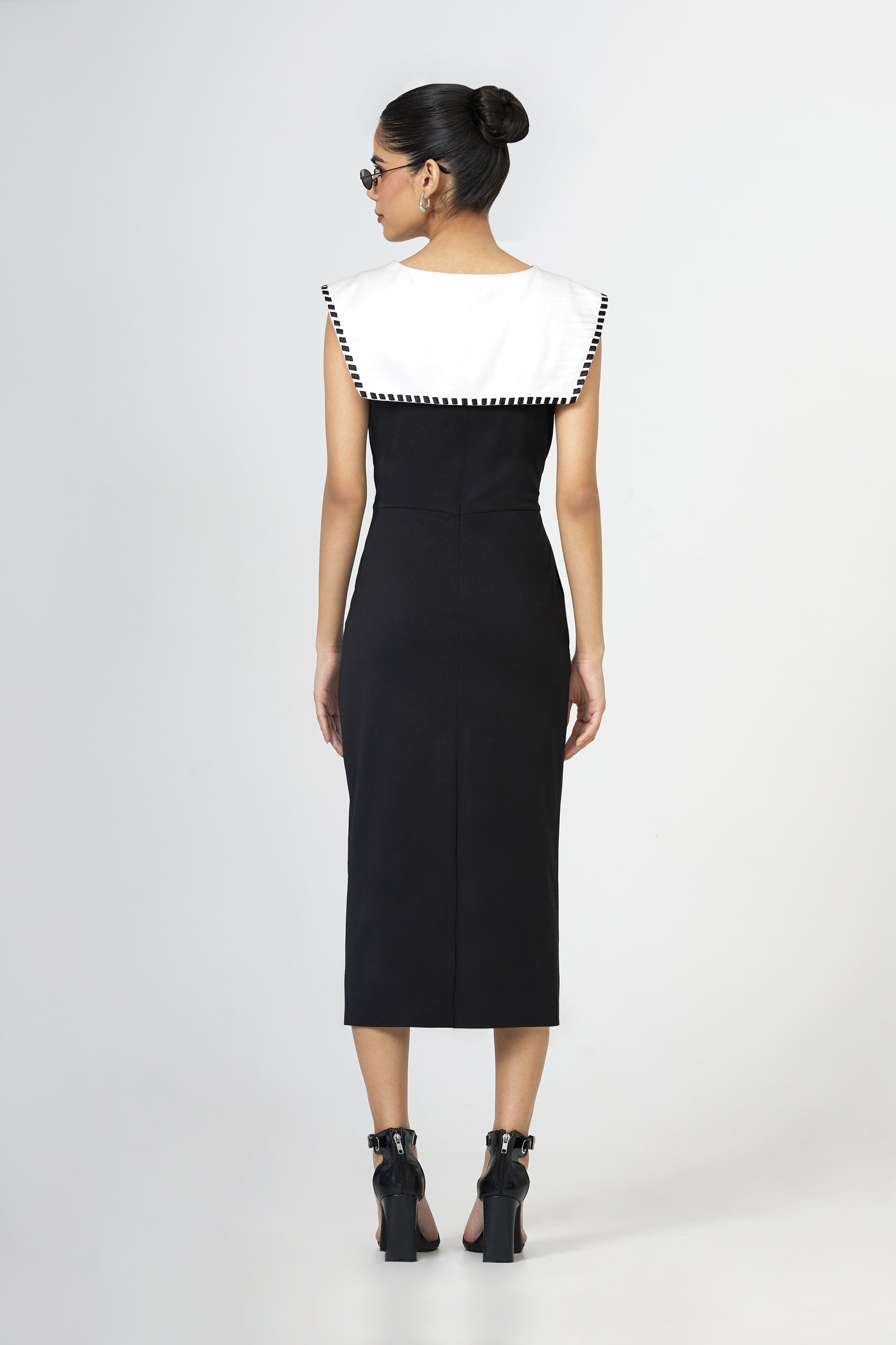 Black Jersey Sailor Collar Midi Dress