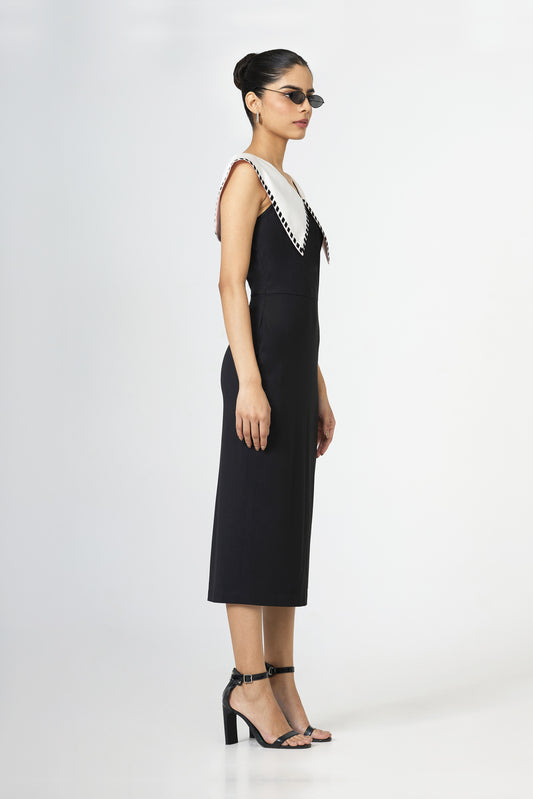 Black Jersey Sailor Collar Midi Dress