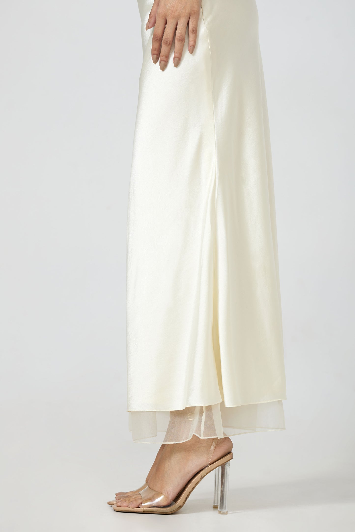 cream silk satin bias skirt