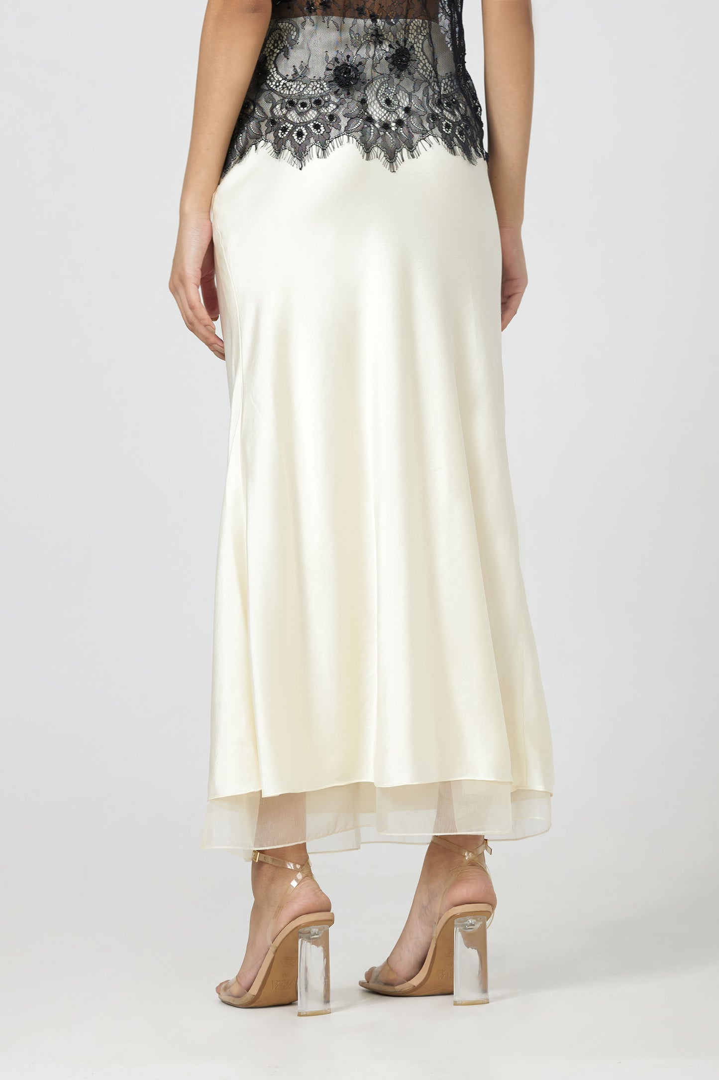 Cream Silk Satin Bias Skirt
