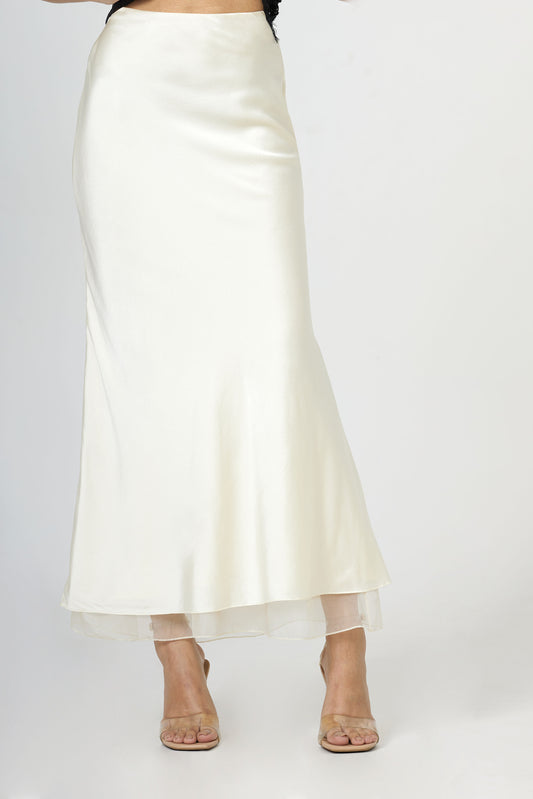 Cream Silk Satin Bias Skirt