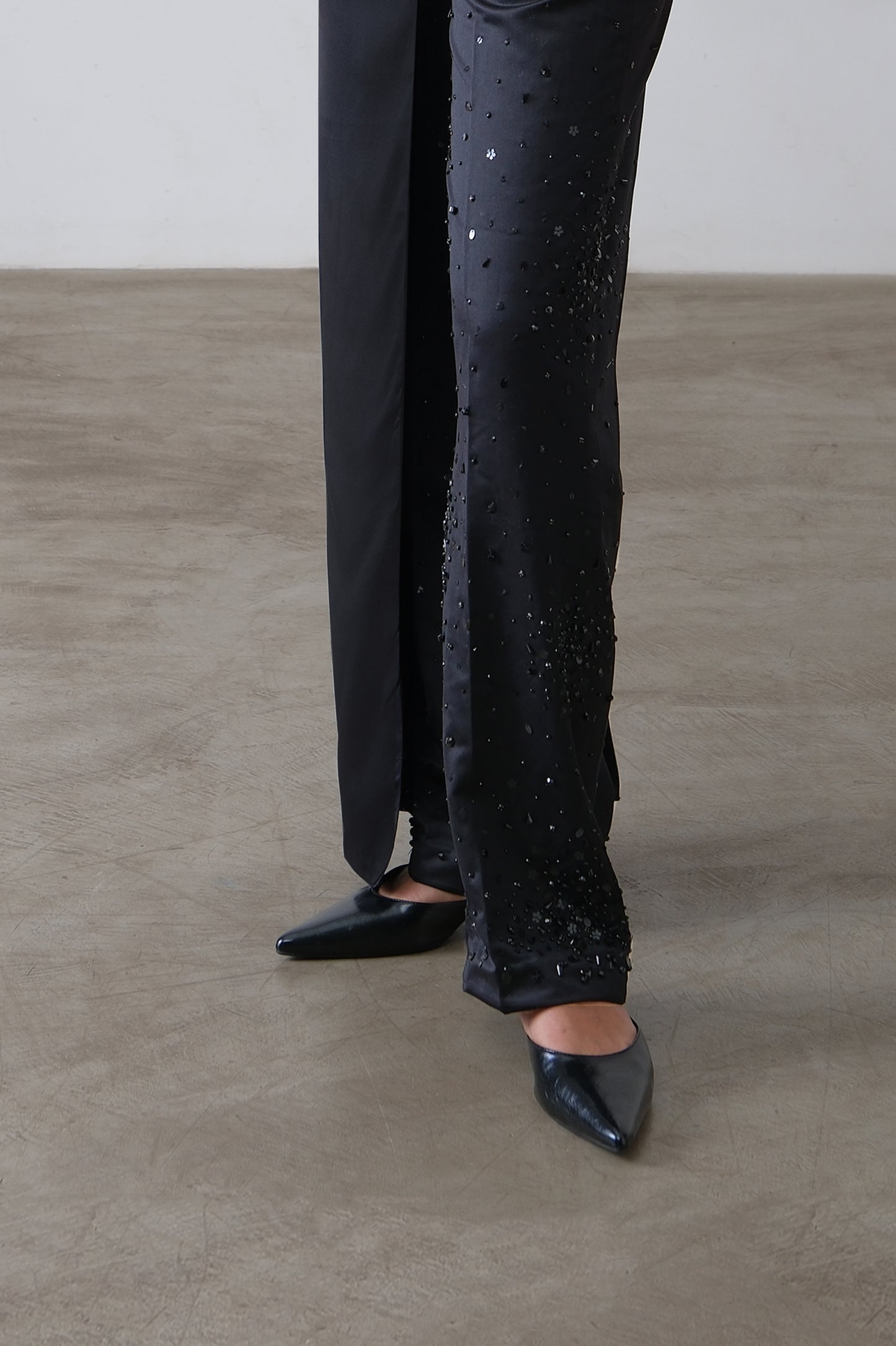 charcoal embroidered straight trousers