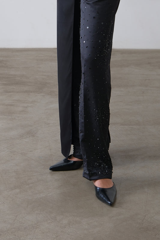 charcoal embroidered straight trousers