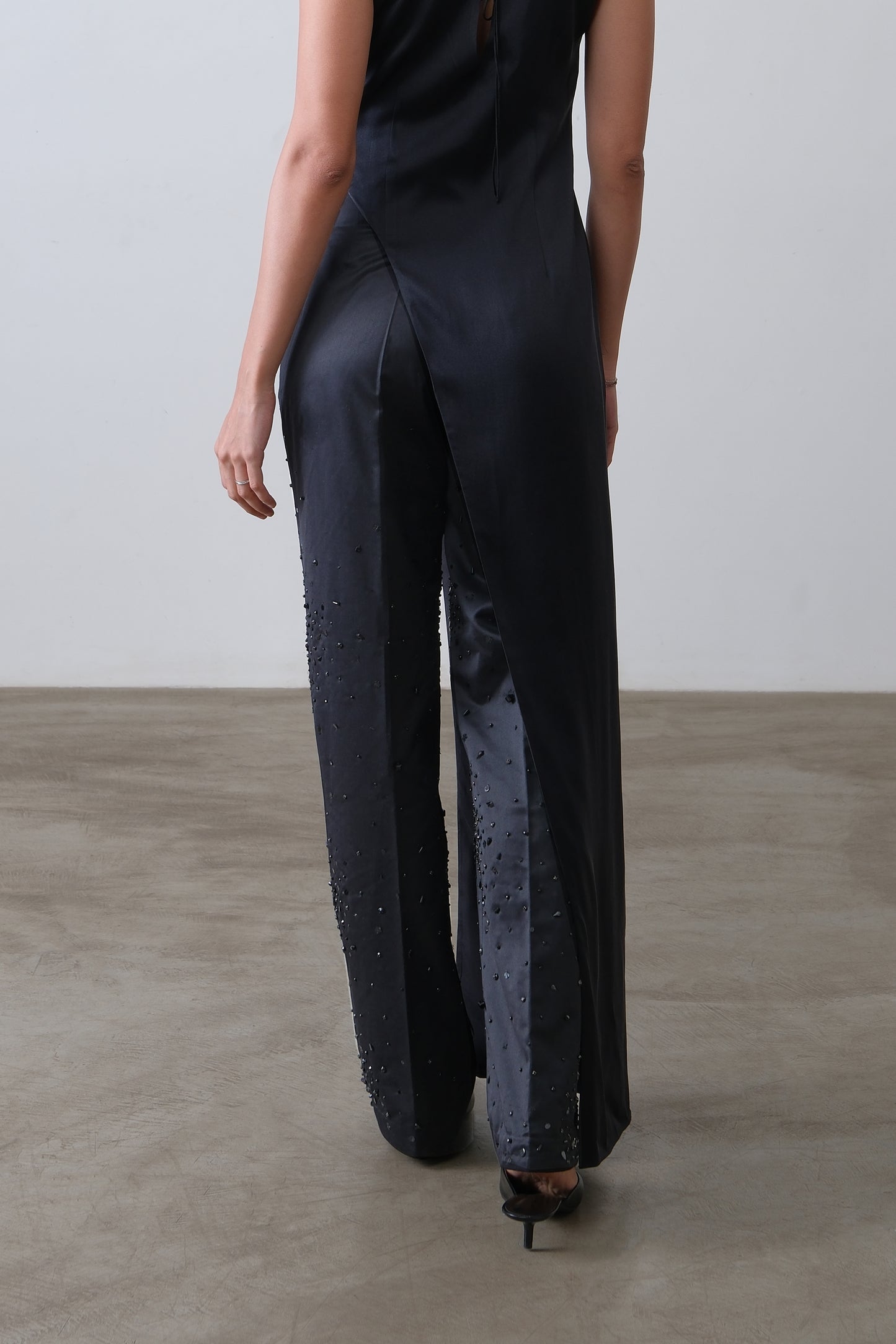 charcoal embroidered straight trousers