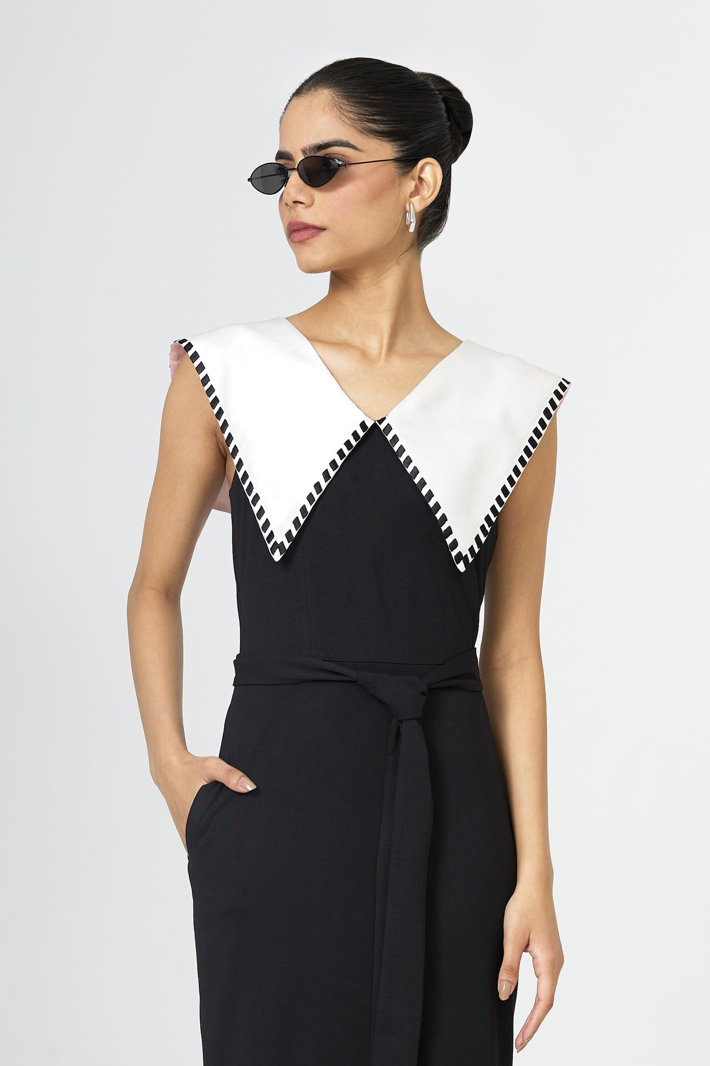 black jersey sailor collar midi dress