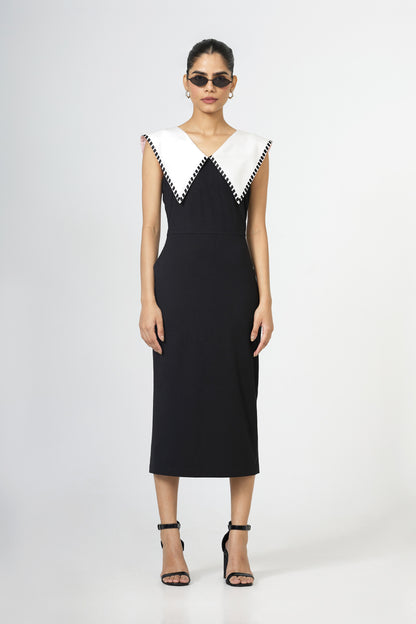 black jersey sailor collar midi dress