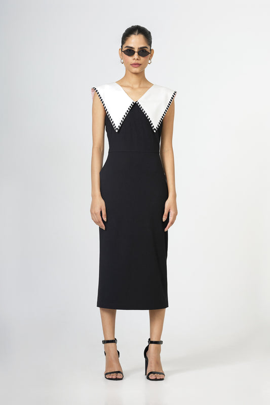 black jersey sailor collar midi dress