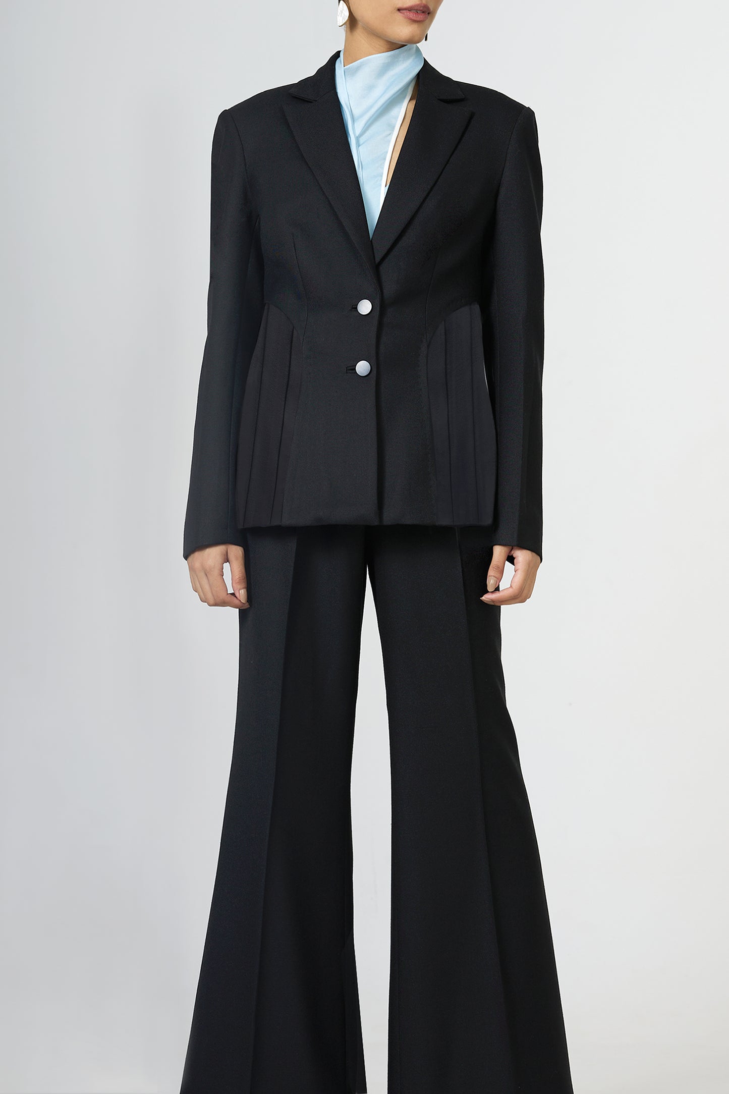 black pleated tailored blazer