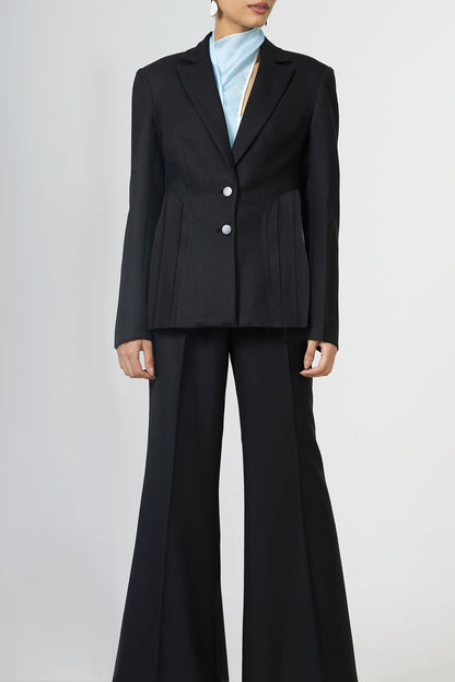 black pleated tailored blazer