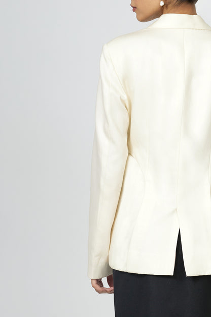 Cream Pleated Tailored Twill Blazer
