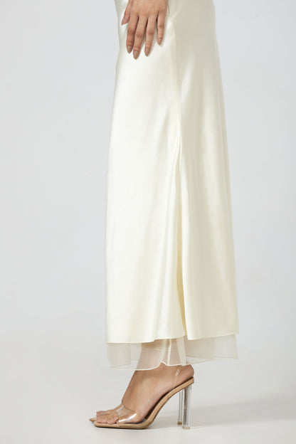 cream silk satin bias skirt