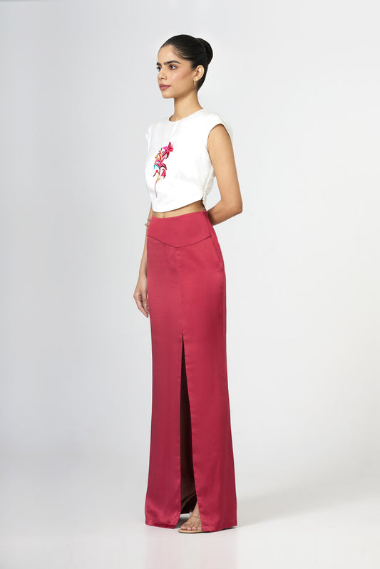 dark red silk yoke skirt