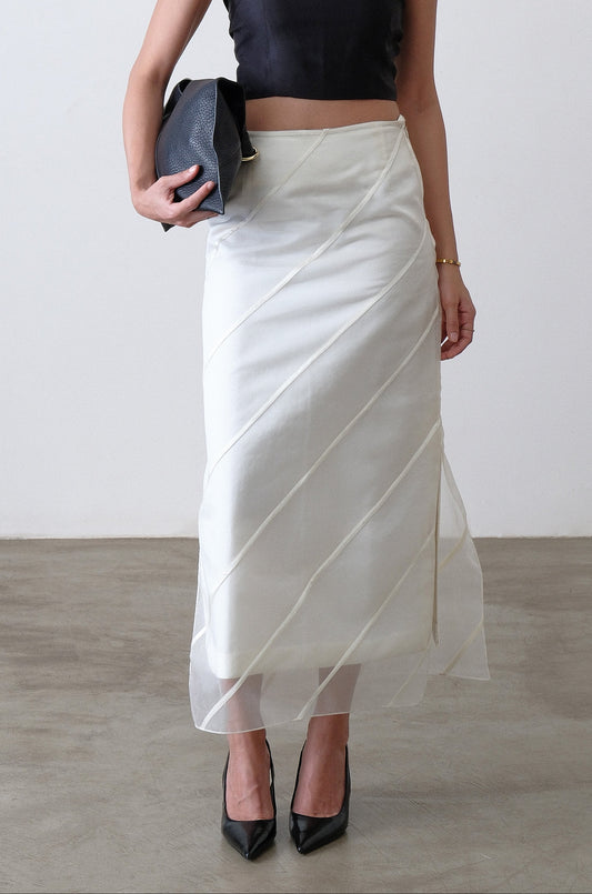ivory layered striped skirt