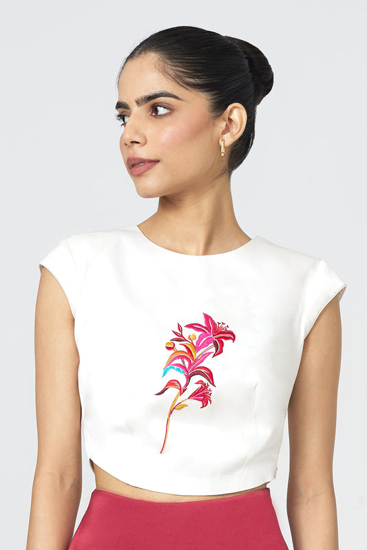 ivory lily silk crop top