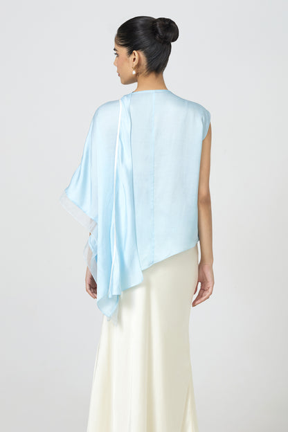 powder blue satin draped scarf top